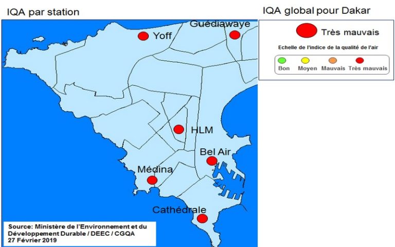 Qualité de l&rsquo;air du 27 février : Alerte rouge à la pollution de l&rsquo;air à Dakar (Sénégal)!
