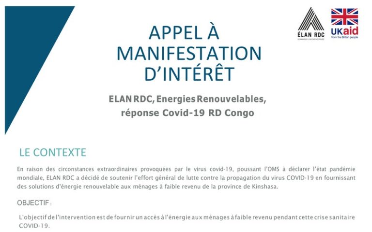 ELAN RDC mise sur des solutions d&rsquo;énergie renouvelable pour soutenir les ménages impactés par le Covid-19