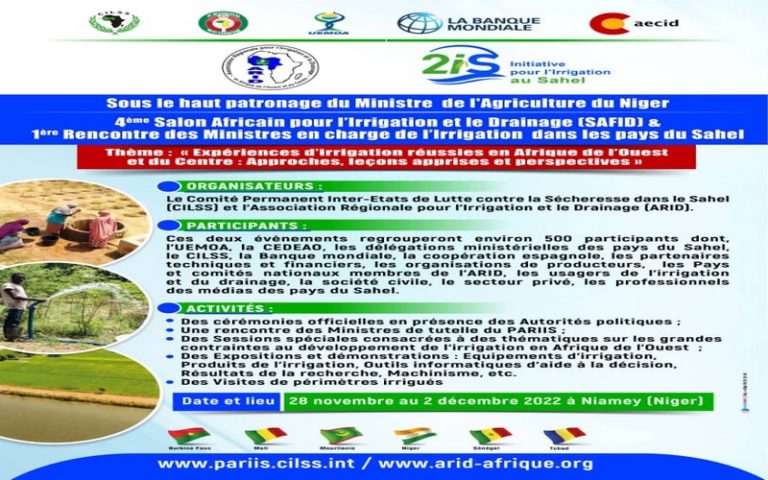 Le Niger abritera la 1ère Rencontre de haut-niveau des ministres de l’Irrigation des pays du Sahel et de la 4ème édition du Salon africain de l’irrigation et du drainage
